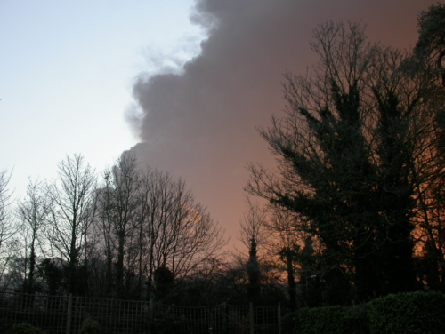 Buncefield fire seen from Piccotts End